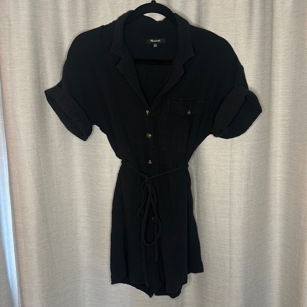 Madewell Black Short-Sleeve Button Romper
